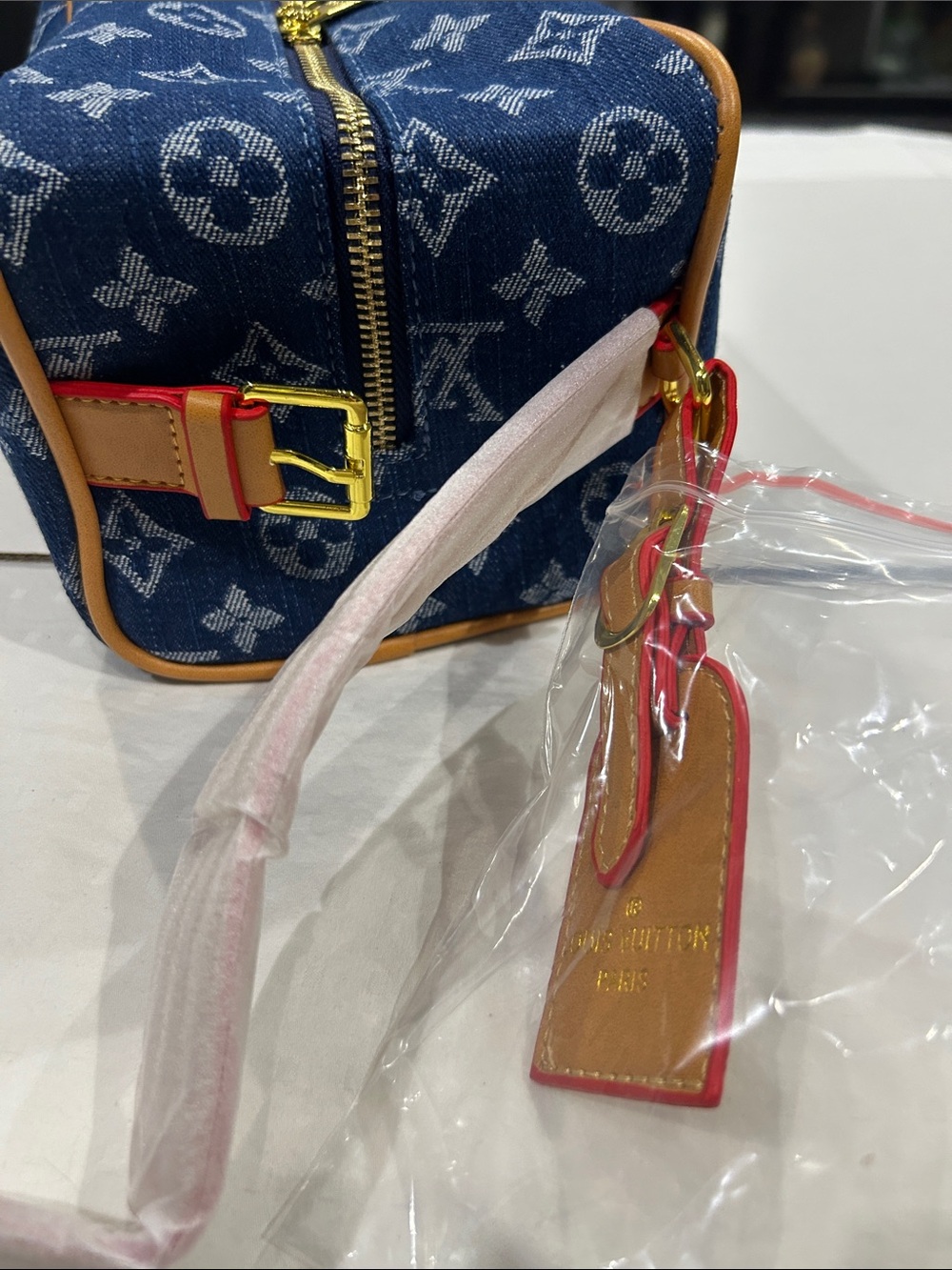 NWT Fashion Denim Monogram Travel or Makeup Bag